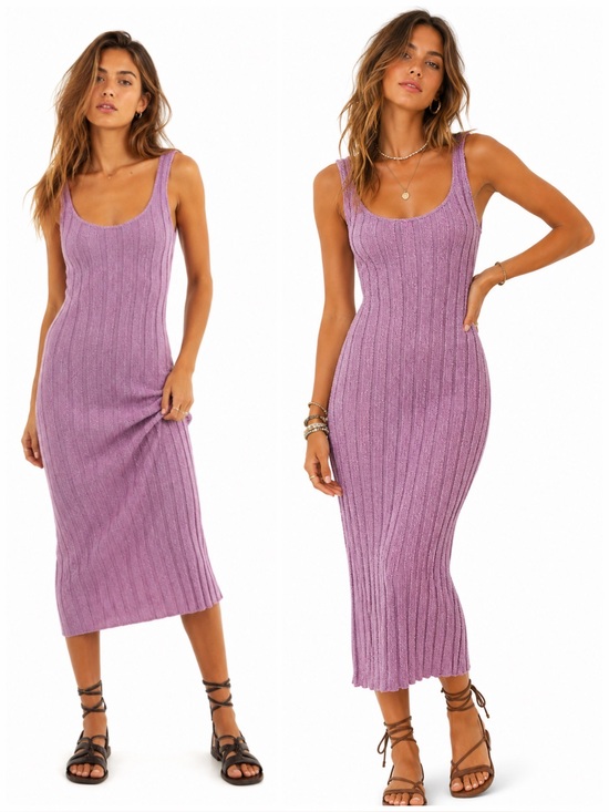 Free People Dresses & Skirts - Free People Beach Santos Knit Midi Dress L Rose Pink Ribbed Tank Scoop Neck
